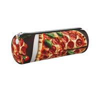 GaxfjRu Pizza Food - Estuche redondo de piel sintética, almacenamiento para bolígrafos, lápices, marcadores, suministros pequeños, cremallera de metal con piel, Silver, Talla única, Tarjetero