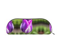GaxfjRu Purple Tulip - Estuche portátil de piel semicircular: elegante organizador para oficina, viajes, maquillaje, ideal para lápices y bolsa de maquillaje, Gold, Talla única, Arte