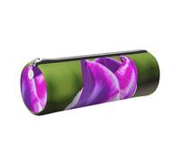 GaxfjRu Purple Tulip - Estuche redondo de piel sintética para guardar bolígrafos, lápices, marcadores, suministros pequeños, cremallera de metal con piel, Silver, Talla única, Tarjetero