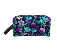 GaxfjRu púrpura y verde agua flor impresión Viaje Cosmético Bolsa Organizador Grande de Maquillaje Mujeres para Cosméticos Artículos de tocador Accesorios, blanco, Talla única, Color blanco., Talla