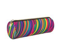 GaxfjRu Rainbow Lines - Estuche redondo de piel sintética, almacenamiento para bolígrafos, lápices, marcadores, suministros pequeños, cremallera de metal con piel, Gold, Talla única, Tarjetero