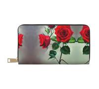GaxfjRu Red Rose Picture - Cartera elegante para mujer, delgada y minimalista, tarjetero de piel sintética y cremallera de metal segura, color blanco, talla única, clásica, blanco, One Size, Clásico