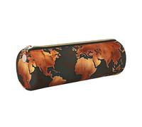 GaxfjRu Rust World Map - Estuche de piel con cremallera para bolígrafos y lápices, diseño de mapa del mundo