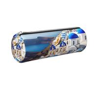 GaxfjRu Santorini - Estuche de piel con cremallera para bolígrafos y lápices, diseño de isla griega