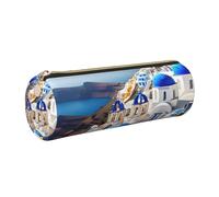 GaxfjRu Santorini - Estuche de piel con cremallera para bolígrafos y lápices, diseño de isla griega