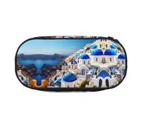 GaxfjRu Santorini - Estuche para lápices, diseño de isla griega con vista al mar, gran capacidad, para casa, universidad, oficina, organizador para adultos, estudiantes, Negro , talla única, Lindo