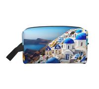 GaxfjRu Santorini Greek Island vista mar impresión bolsa cosmética de viaje organizador grande bolsa maquillaje mujer cosméticos artículos de tocador accesorios, blanco, talla única, Color blanco.,