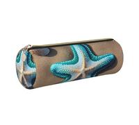 GaxfjRu Seashells - Estuche redondo de piel sintética con diseño de estrella de mar en la playa, almacenamiento para bolígrafos, lápices, marcadores, suministros pequeños, cremallera de metal con