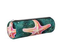 GaxfjRu Seawater Seashell Starfish - Estuche redondo de piel sintética, almacenamiento para bolígrafos, lápices, marcadores, suministros pequeños, cremallera de metal con piel, Silver, Talla única