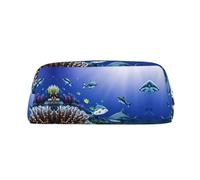 GaxfjRu Shark Swimming Under the Sea - Estuche de piel tridimensional portátil con forro de PVC para maquillaje, monedero, estuche especial para lápices, Silver, Talla única, Arte