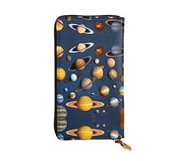GaxfjRu Solar System Planets - Cartera elegante y funcional para mujer, diseño delgado y plegable con cremallera de piel sintética y metal, color negro, talla única, clásica, Black, Talla única,