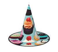 GaxfjRu Sombrero de bruja de Halloween con estampado de cupcakes coloridos, accesorio de disfraz de bruja para Halloween, cosplay, fiesta, decoración de vacaciones, 3 piezas