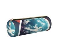 GaxfjRu Space Planet Earth - Estuche redondo de piel sintética, almacenamiento para bolígrafos, lápices, marcadores, suministros pequeños, cremallera de metal con cuero, Gold, Talla única, Tarjetero