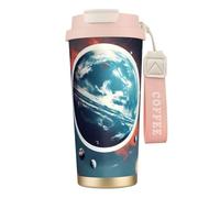 GaxfjRu Space Planet Earth - Taza de café aislada con doble tapa, 500 ml, acero inoxidable 316, capa interior, vaso térmico con popote