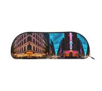 GaxfjRu Streets of New York City - Estuche portátil de cuero semicircular: elegante organizador para oficina, viajes, maquillaje, estuche ideal para lápices y bolsa de maquillaje, Gold, Talla única,