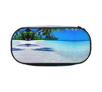 GaxfjRu Studen - Estuche para lápices con estampado tropical de arena blanca y océano, gran capacidad para el hogar, la universidad, la oficina, organizador para adultos, Negro , Talla única, Lindo