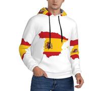 GaxfjRu Sudadera con capucha para hombre, diseño de mapa de la bandera de España, con capucha y cordón grueso, varios tamaños, Negro, 4XL