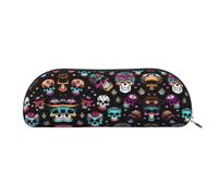 GaxfjRu Sugar and Skulls Style - Estuche de cuero portátil semicircular: elegante organizador para oficina, viajes, maquillaje, estuche ideal para lápices y bolsa de maquillaje