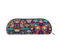 GaxfjRu Sugar Skulls - Estuche portátil de cuero semicircular: elegante organizador para oficina, viajes, maquillaje, estuche ideal para lápices y bolsa de maquillaje, Silver, Talla única, Arte