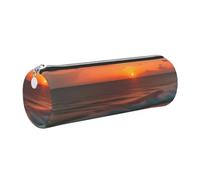 GaxfjRu Sunset at The Beach - Estuche redondo de piel sintética, almacenamiento para bolígrafos, lápices, marcadores, suministros pequeños, cremallera de metal con cuero, Silver, Talla única