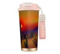 GaxfjRu Sunset Cactus in Desert Print - Taza de café aislada con doble tapa de 500 ml, vaso térmico de acero inoxidable 316 con popote