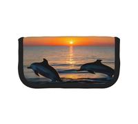 GaxfjRu Sunset Dolphins - Estuche de lona para lápices, almacenamiento organizado para picnics y uso diario, bolsa de maquillaje, soporte para lápices