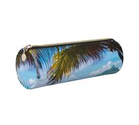 GaxfjRu Tahiti Beach - Estuche redondo de piel sintética, almacenamiento para bolígrafos, lápices, marcadores, suministros pequeños, cremallera de metal con piel, Gold, Talla única, Tarjetero