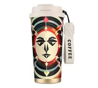 GaxfjRu Taza de café aislada con doble tapa con diseño de flechas de caza, triángulos, ciervo, 500 ml, acero inoxidable 316, capa interior, vaso térmico con pajita