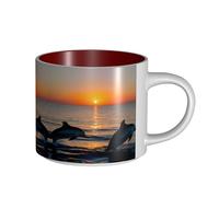 GaxfjRu Tazas de cerámica hechas a mano con estampado de delfines del atardecer, tazas de pared gruesas de gran capacidad, con mango en C para café, té y regalos