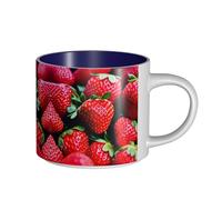 GaxfjRu Tazas de cerámica hechas a mano con estampado de fresas frescas, tazas de pared gruesas de gran capacidad, con mango en C para café, té y regalos