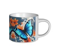 GaxfjRu Tazas de cerámica hechas a mano con estampado de mariposa azul, tazas de pared gruesa de gran capacidad, con mango en C para café, té y regalos
