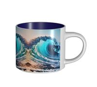 GaxfjRu Tazas de cerámica hechas a mano con estampado de olas del océano, tazas de pared gruesas de gran capacidad, con mango en C para café, té y regalos