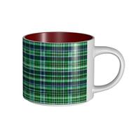 GaxfjRu Tazas de cerámica hechas a mano con estampado de tartán escocés azul y verde, tazas de pared gruesa de gran capacidad, con mango en C para café, té y regalos