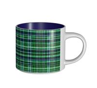 GaxfjRu Tazas de cerámica hechas a mano con estampado de tartán escocés azul y verde, tazas de pared gruesa de gran capacidad, con mango en C para café, té y regalos