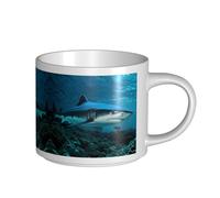 GaxfjRu Tazas de cerámica hechas a mano con estampado de tiburón azul, tazas de pared gruesa de gran capacidad, con mango en C para café, té y regalos