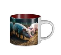 GaxfjRu Tazas de cerámica hechas a mano con impresión de cerdos en granja, tazas de pared gruesa de gran capacidad, con mango en C para café, té y regalos