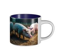 GaxfjRu Tazas de cerámica hechas a mano con impresión de cerdos en granja, tazas de pared gruesa de gran capacidad, con mango en C para café, té y regalos