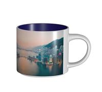 GaxfjRu Tazas de cerámica hechas a mano con impresión de Hong Kong, tazas de pared gruesa de gran capacidad, con mango en C para café, té y regalos