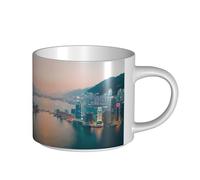 GaxfjRu Tazas de cerámica hechas a mano con impresión de Hong Kong, tazas de pared gruesa de gran capacidad, con mango en C para café, té y regalos