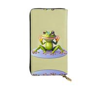 GaxfjRu The Funny Frog doing Yoga - Cartera para mujer, elegante y funcional, diseño plegable delgado con cremallera de piel sintética y metal, color negro, talla única, clásica, Black, Talla única,