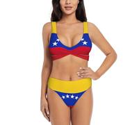 GaxfjRu Trajes de baño con la bandera de Venezuela para mujer 2024, conjuntos de bikini de cintura alta de 2 piezas para mujer, traje de baño con control de abdomen, Negro -, XXL