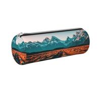 GaxfjRu Travel Mountain Sunset - Estuche redondo de piel sintética, almacenamiento para bolígrafos, lápices, marcadores, suministros pequeños, cremallera de metal con cuero, Silver, Talla única