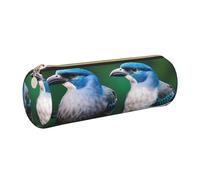 GaxfjRu Two Birds - Estuche redondo de piel sintética para guardar bolígrafos, lápices, marcadores, suministros pequeños, cremallera de metal con piel, Gold, Talla única, Tarjetero