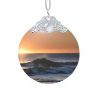 GaxfjRu Últimos rayos de sol sobre las olas del mar, adornos de Navidad para decoración del hogar, colgante de árbol de Navidad para alegría navideña, talla única