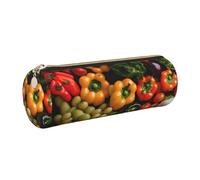 GaxfjRu Variedad de verduras frescas frutas de cuero con cremallera para bolígrafos y lápices, estuche de grano suave