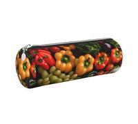 GaxfjRu Variedad de verduras frescas frutas de cuero con cremallera para bolígrafos y lápices, estuche de grano suave
