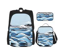 GaxfjRu Waves lapping at the rocks - Mochila escolar de 3 piezas, con bolsa de almuerzo, estuche para lápices, gran capacidad de 43 cm, juego de libros 3 en 1
