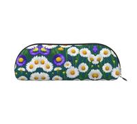 GaxfjRu Wild Flowers and Daisies - Estuche portátil de cuero semicircular: elegante organizador para oficina, viajes, maquillaje, estuche ideal para lápices y bolsa de maquillaje