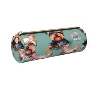 GaxfjRu Yorkie - Estuche de piel con cremallera para bolígrafos y lápices, diseño floral