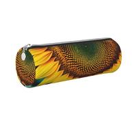 GaxfjRu You are My Sunshine - Estuche redondo de piel sintética con diseño de girasoles, almacenamiento para bolígrafos, lápices, marcadores, suministros pequeños, cremallera de metal con piel, Silver